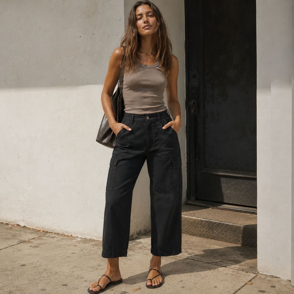 AGOLDE Daria Women's Cargo Pants Cropped 31 Black High Rise A9121-3022